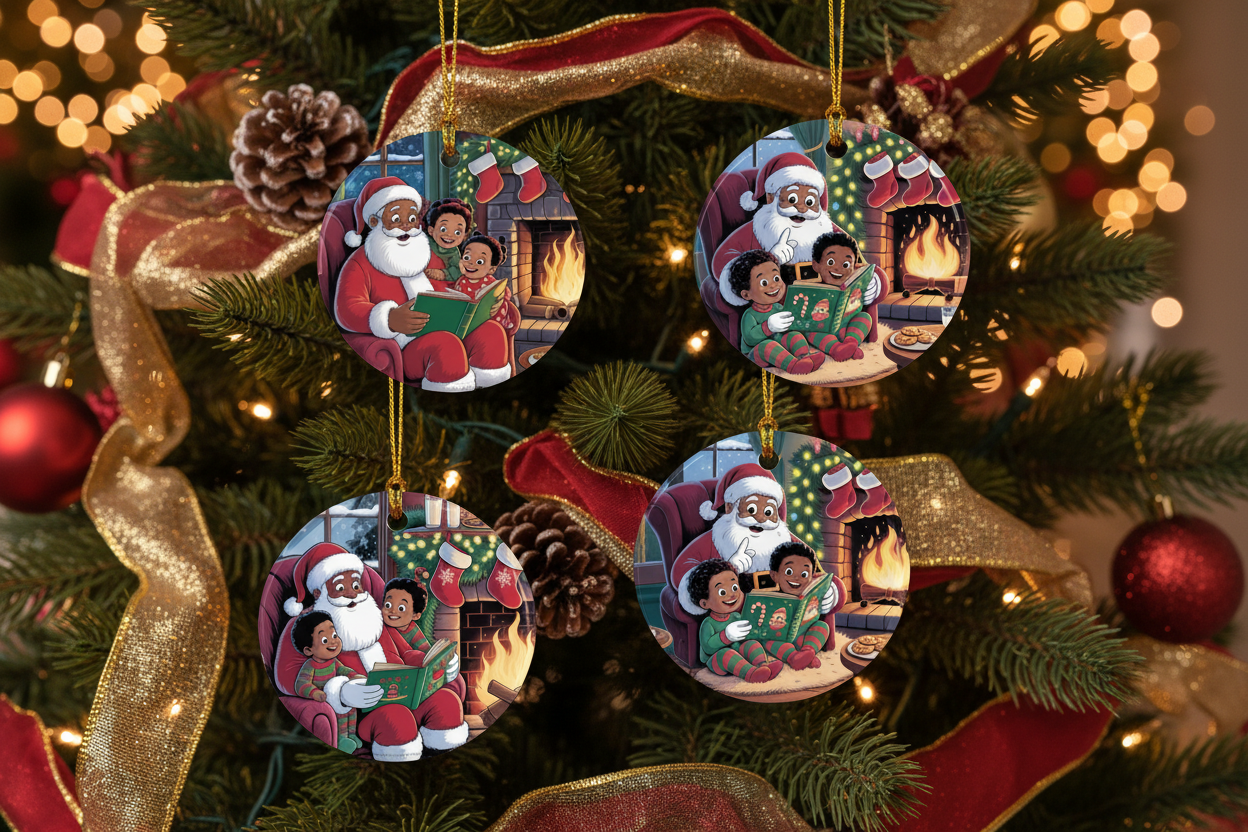 Santa & Children Christmas Ornament Mockup