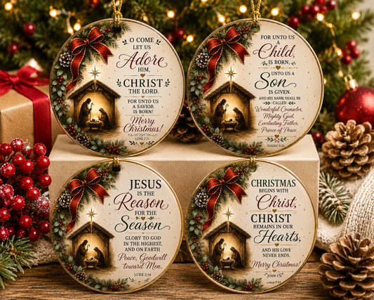 Christ is Born Christmas Ornaments – Scripture Nativity Holiday Decor