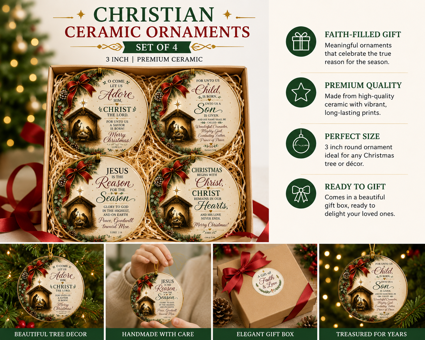 Christ is Born Christmas Ornaments – Scripture Nativity Holiday Decor