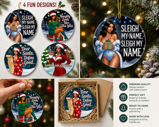 Sassy Christmas Ceramic Ornaments – Set of 4 Designs