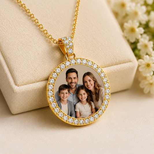 Custom Photo Rhinestone Pendant Necklace