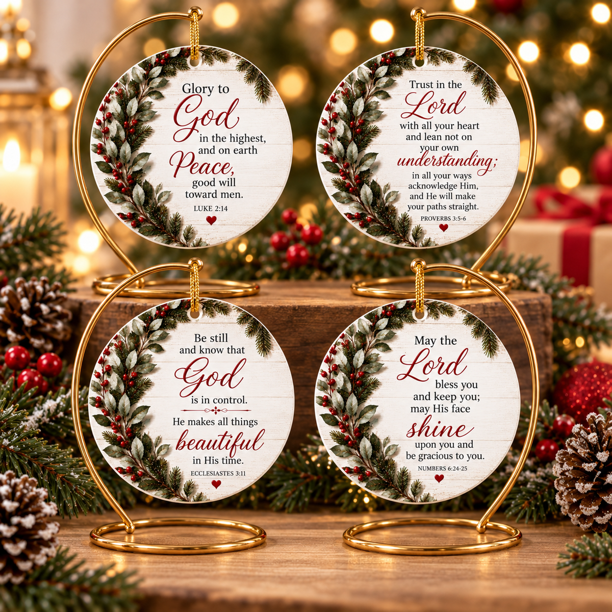 Religious Scripture Christmas Ornament Set of 4