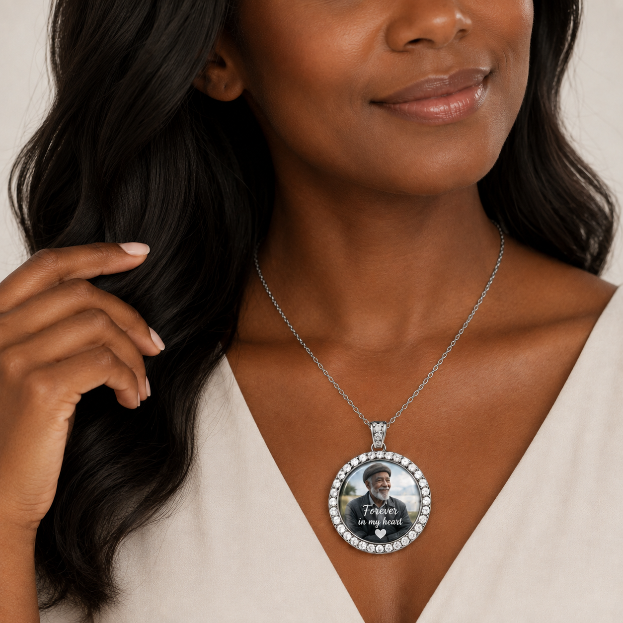 Forever in My Heart necklace close-up on marble