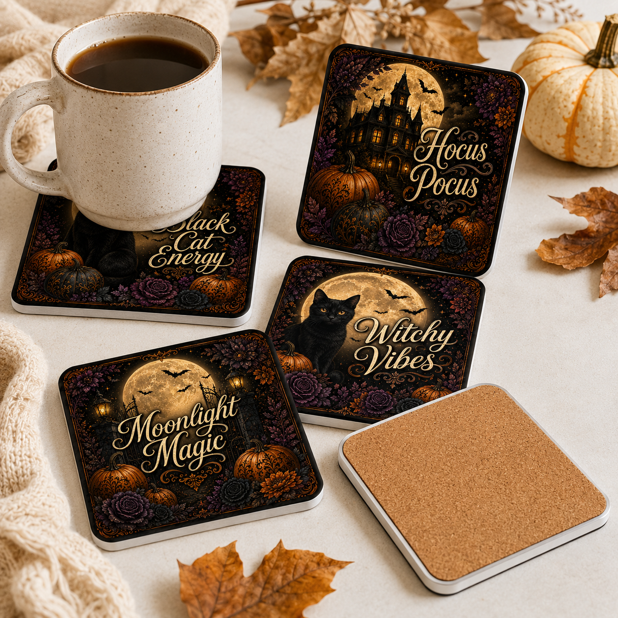 Halloween Witchy Vibes Coaster Set