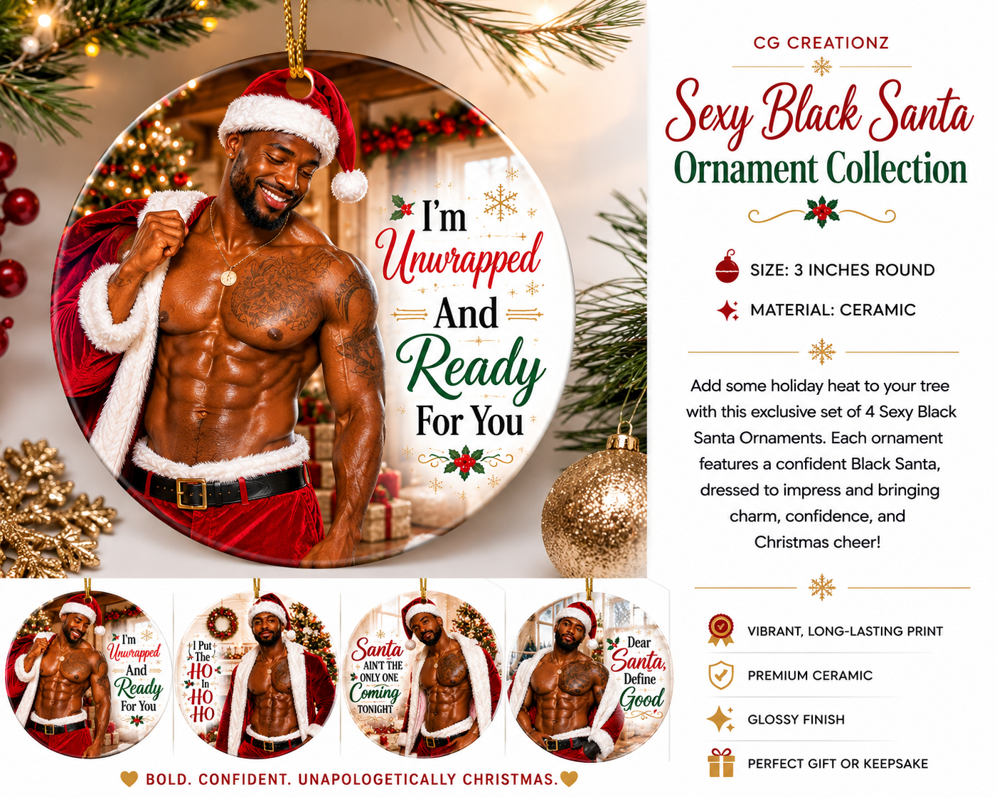 Sexy Santa Christmas Ornament Set of 4