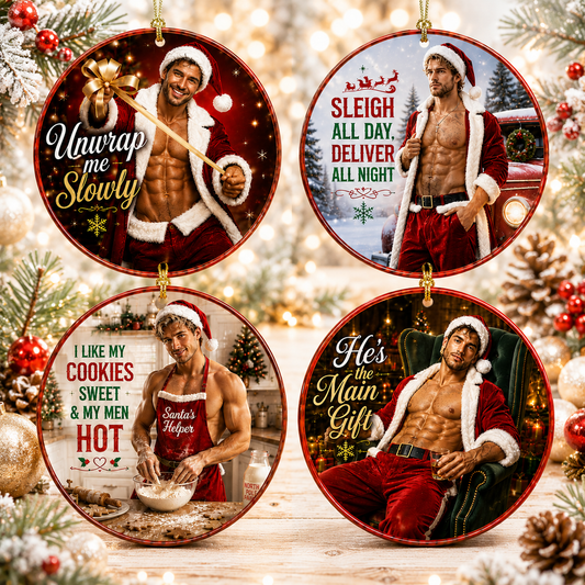 Hot Santa Christmas Ornament Set of 4