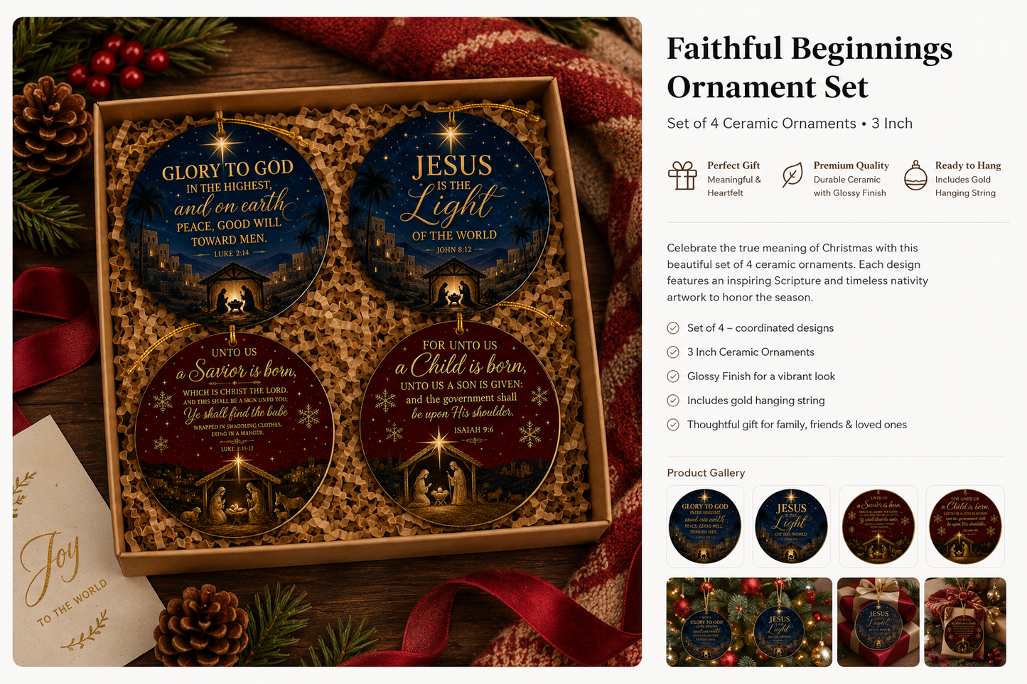 Glory to God Scripture Nativity Ornaments – Christian Christmas Decor
