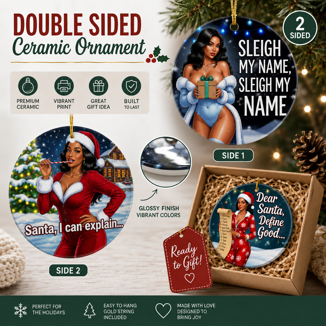 Sassy Christmas Ceramic Ornaments – Set of 4 Designs