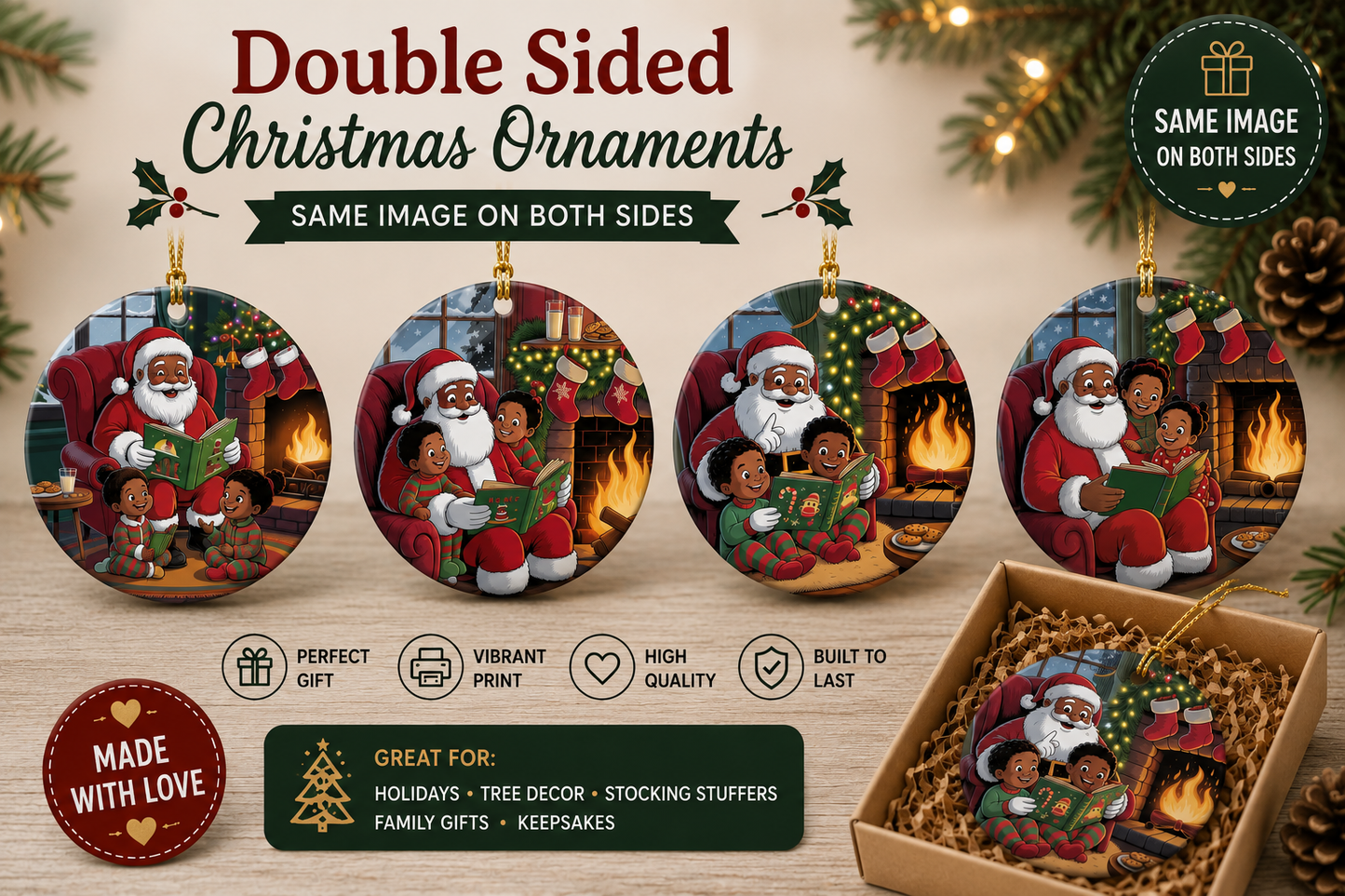 Black Santa Christmas Ornaments – Set of 4 Designs