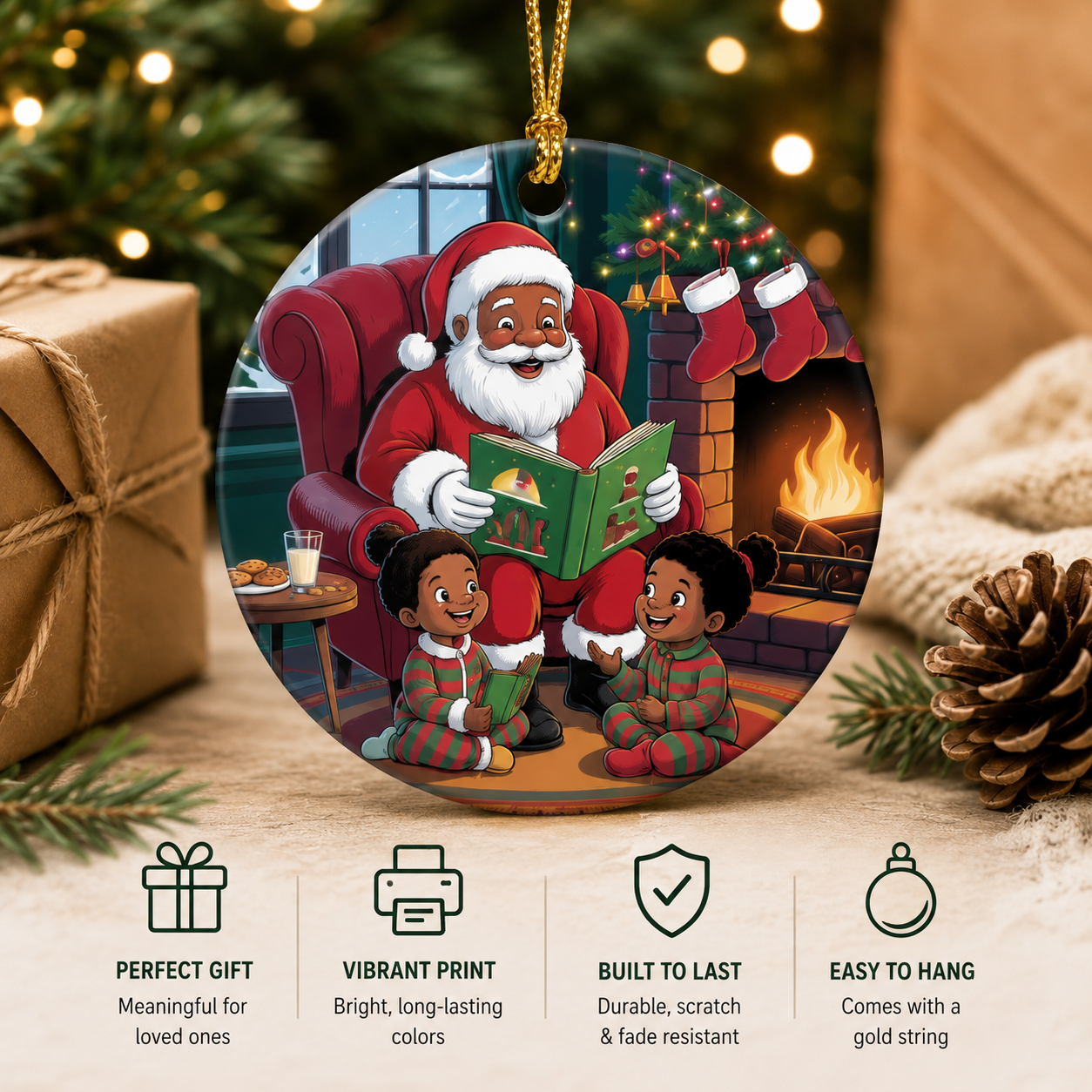 Black Santa Christmas Ornaments – Set of 4 Designs