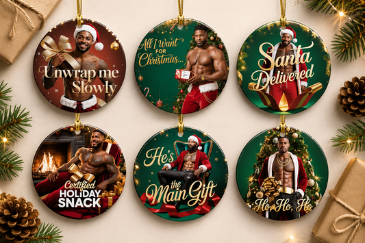 Sexy Black Santa Christmas Ornaments – Set of 6 Bold Designs