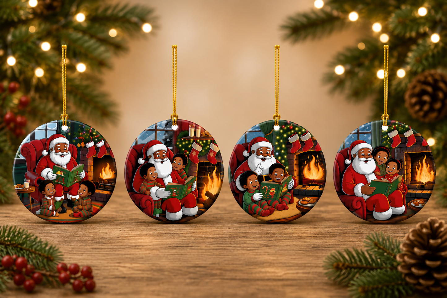 Black Santa Christmas Ornaments – Set of 4 Designs