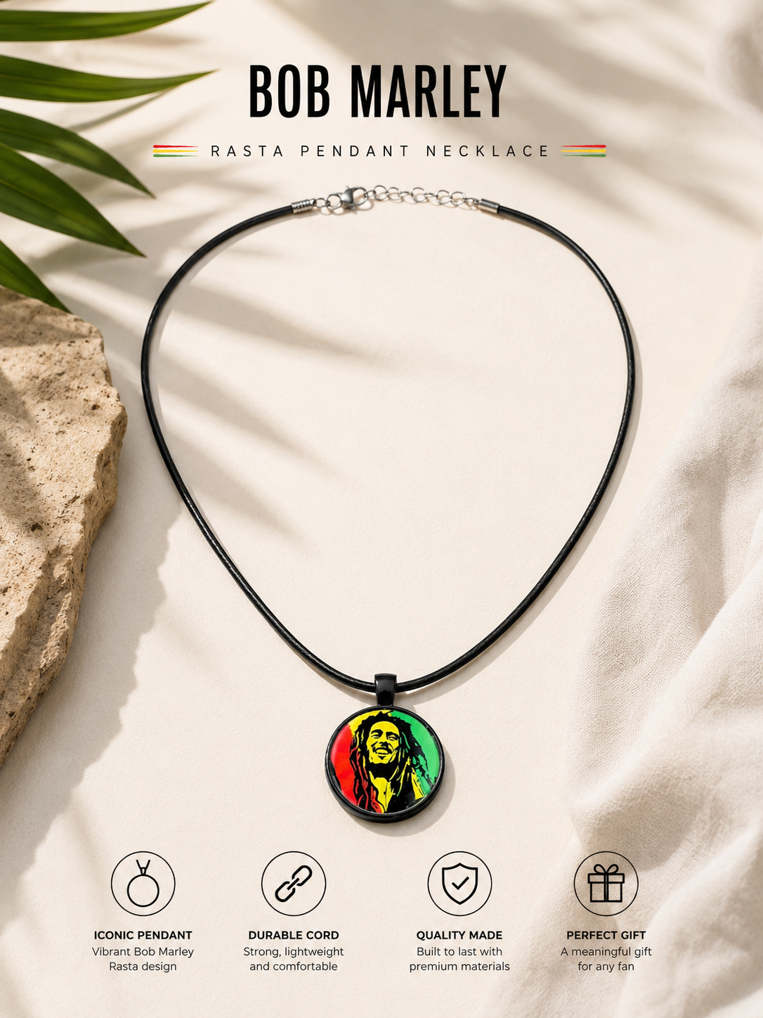 Bob Marley Rasta Pendant Necklace