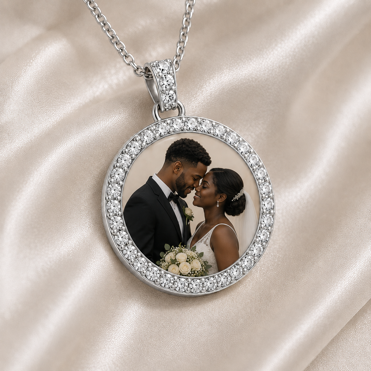 Custom Photo Rhinestone Pendant Necklace