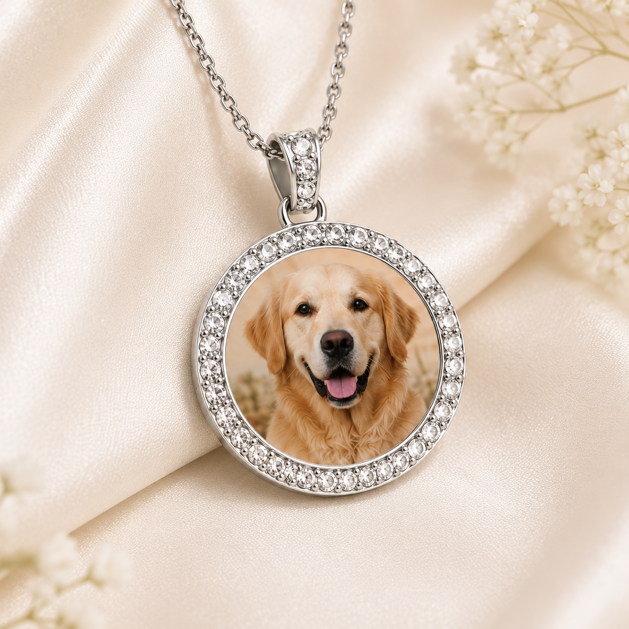 Custom Photo Rhinestone Pendant Necklace