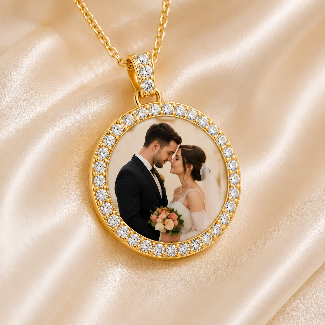 Custom Photo Rhinestone Pendant Necklace