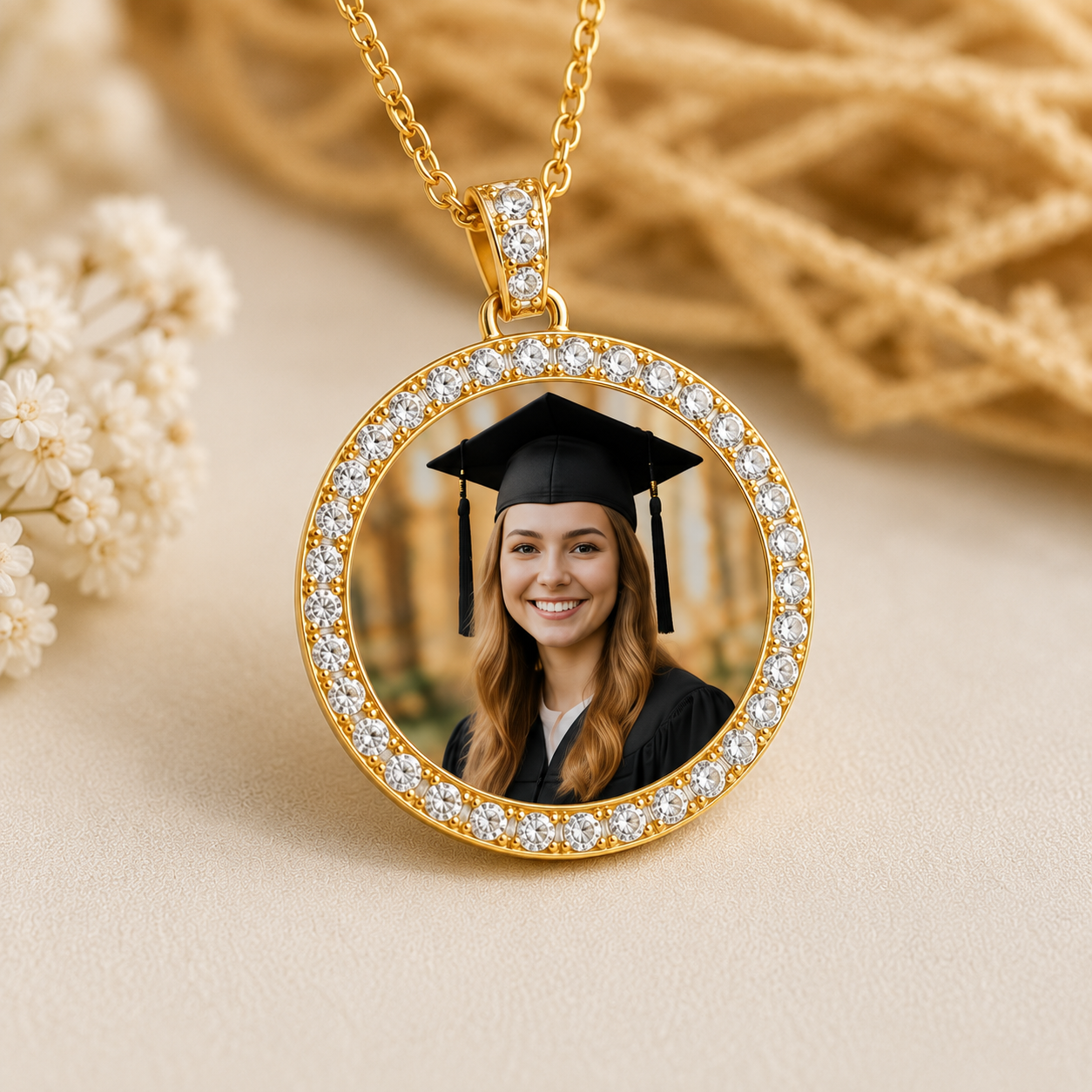 Custom Photo Rhinestone Pendant Necklace