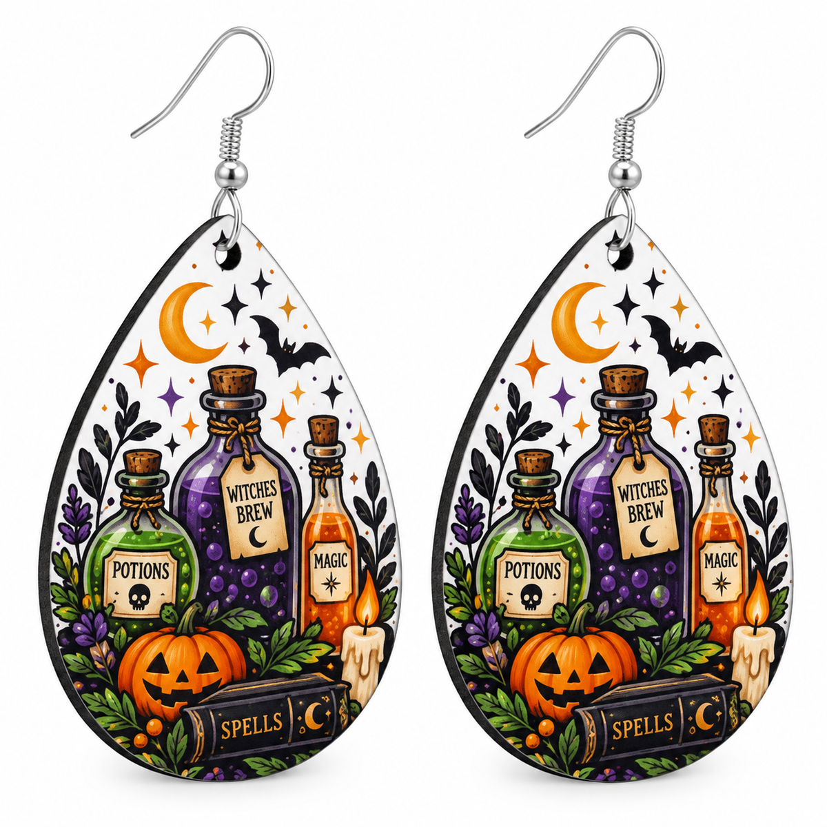 Candy corn Halloween teardrop earrings in orange, yellow, white, and black